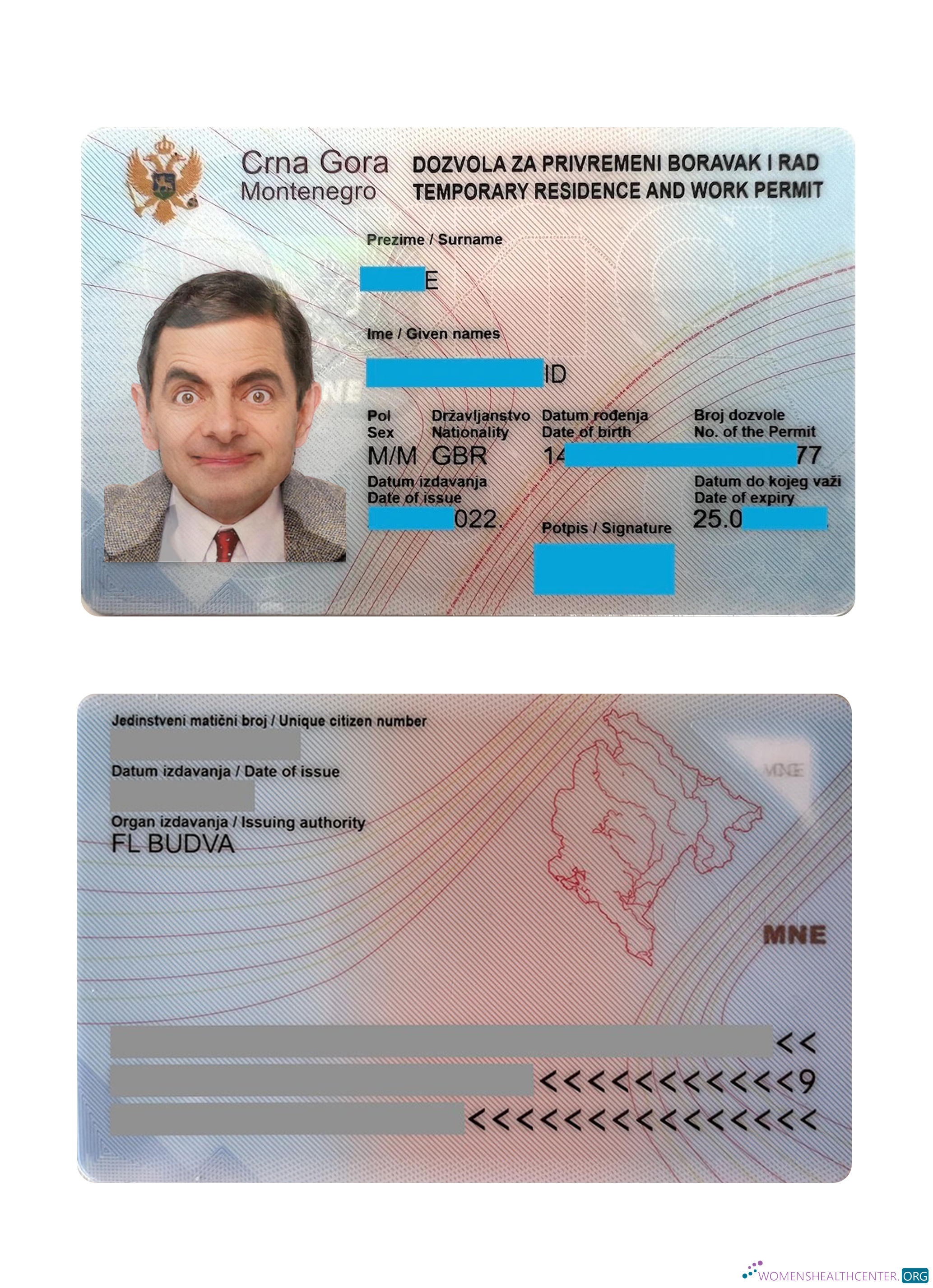 Download Montenegro residence card Photoshop template